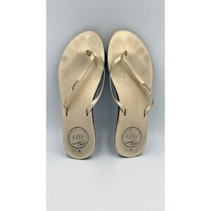 Reef Womens Premium Leather Flip Flops Gold Metallic Handcrafted Brazil Size 9